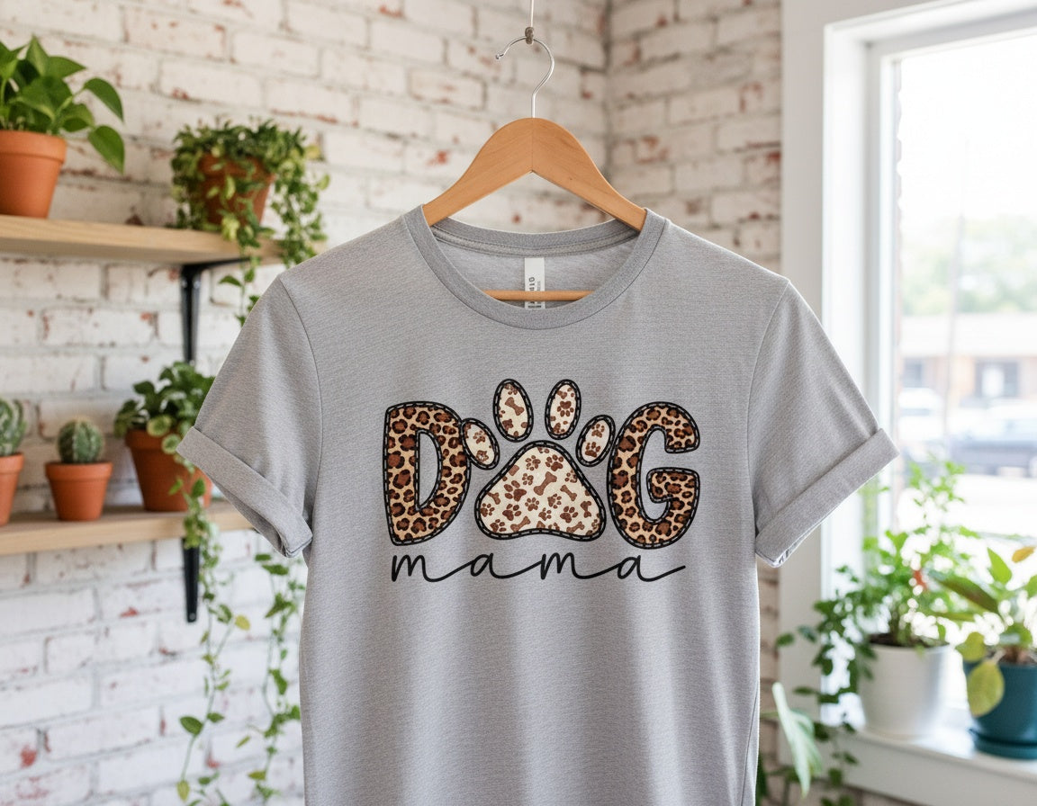 Leopard Print Dog Mama Paw Graphic Tee