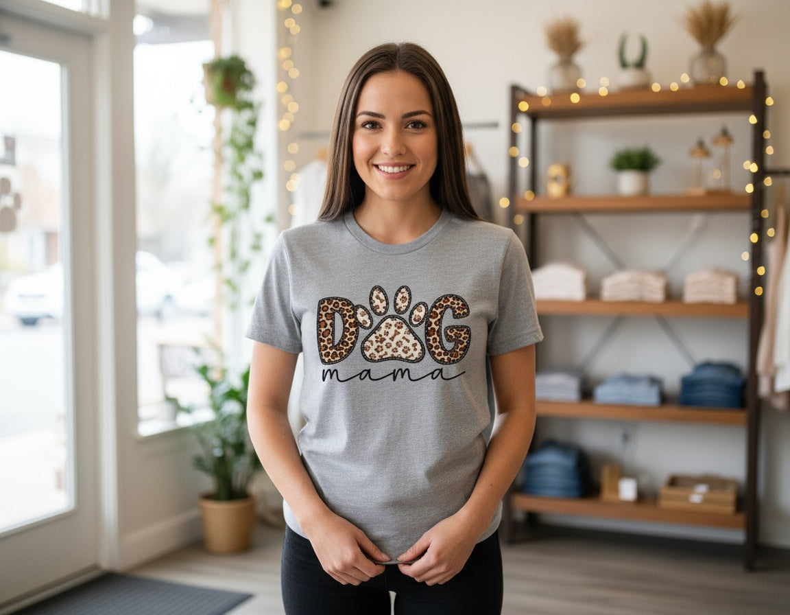 Leopard Print Dog Mama Paw Graphic Tee