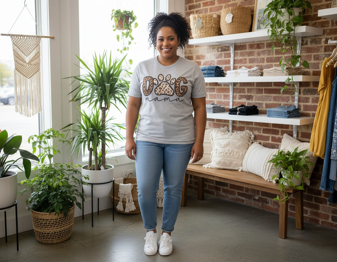 Leopard Print Dog Mama Paw Graphic Tee