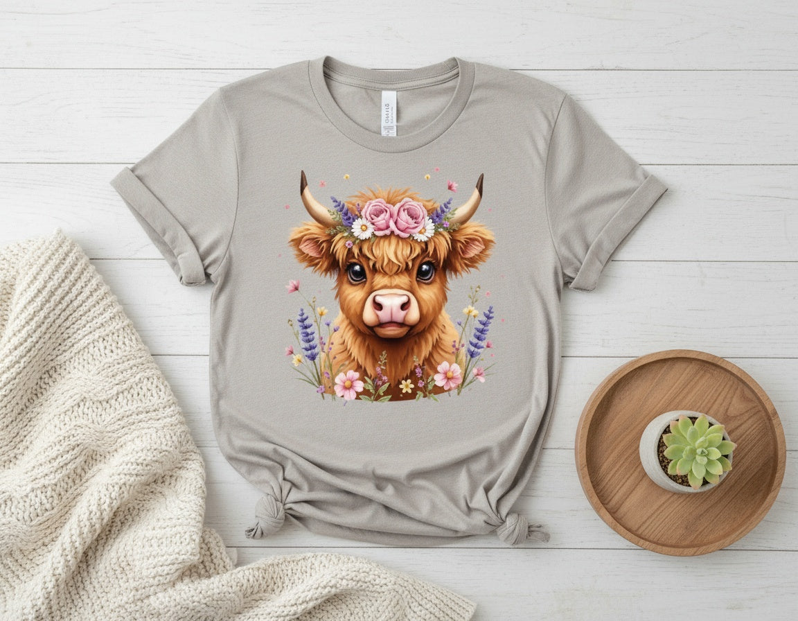 Floral Highland Cow Graphic Tee