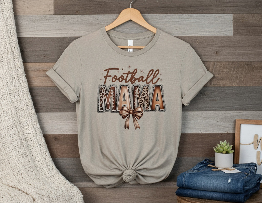 Football Mama Leopard Print & Bow Graphic Tee