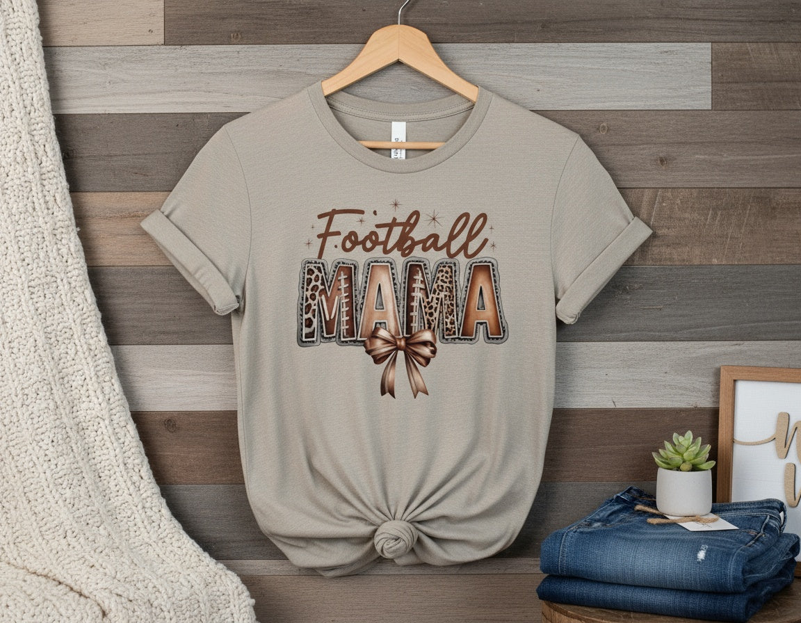 Football Mama Leopard Print & Bow Graphic Tee