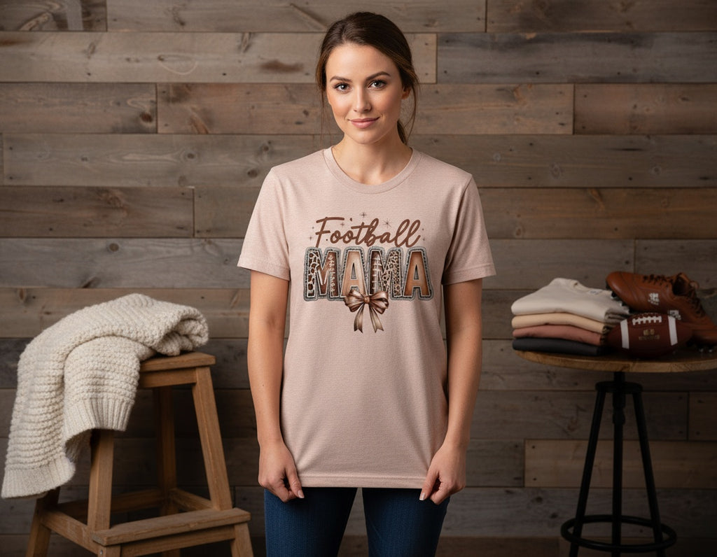 Football Mama Leopard Print & Bow Graphic Tee