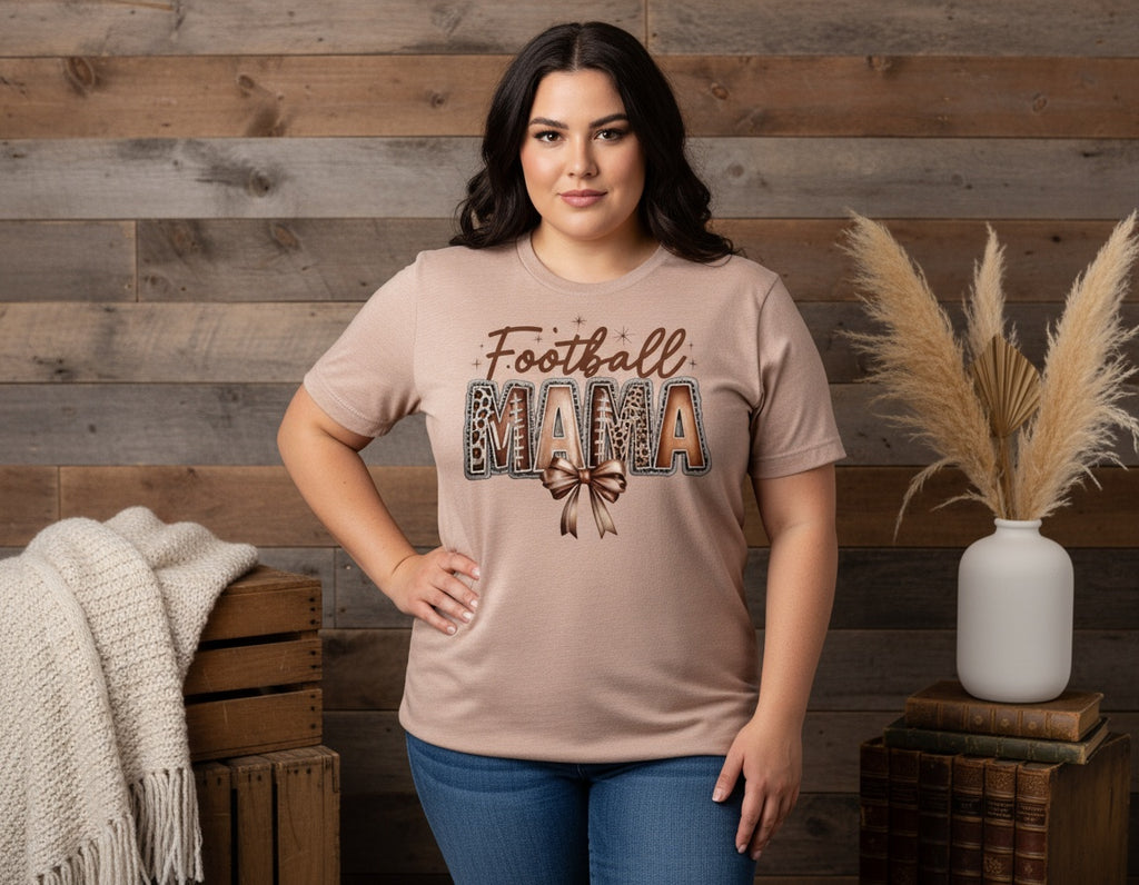 Football Mama Leopard Print & Bow Graphic Tee