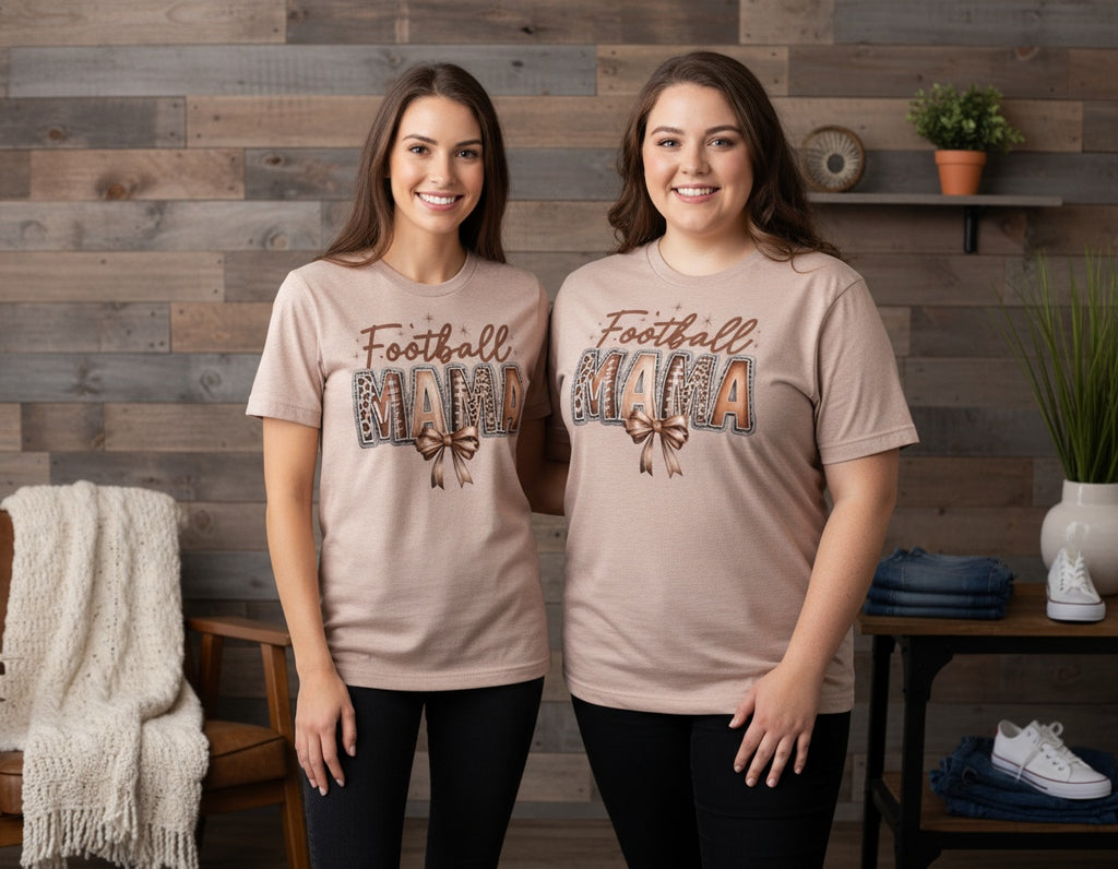 Football Mama Leopard Print & Bow Graphic Tee