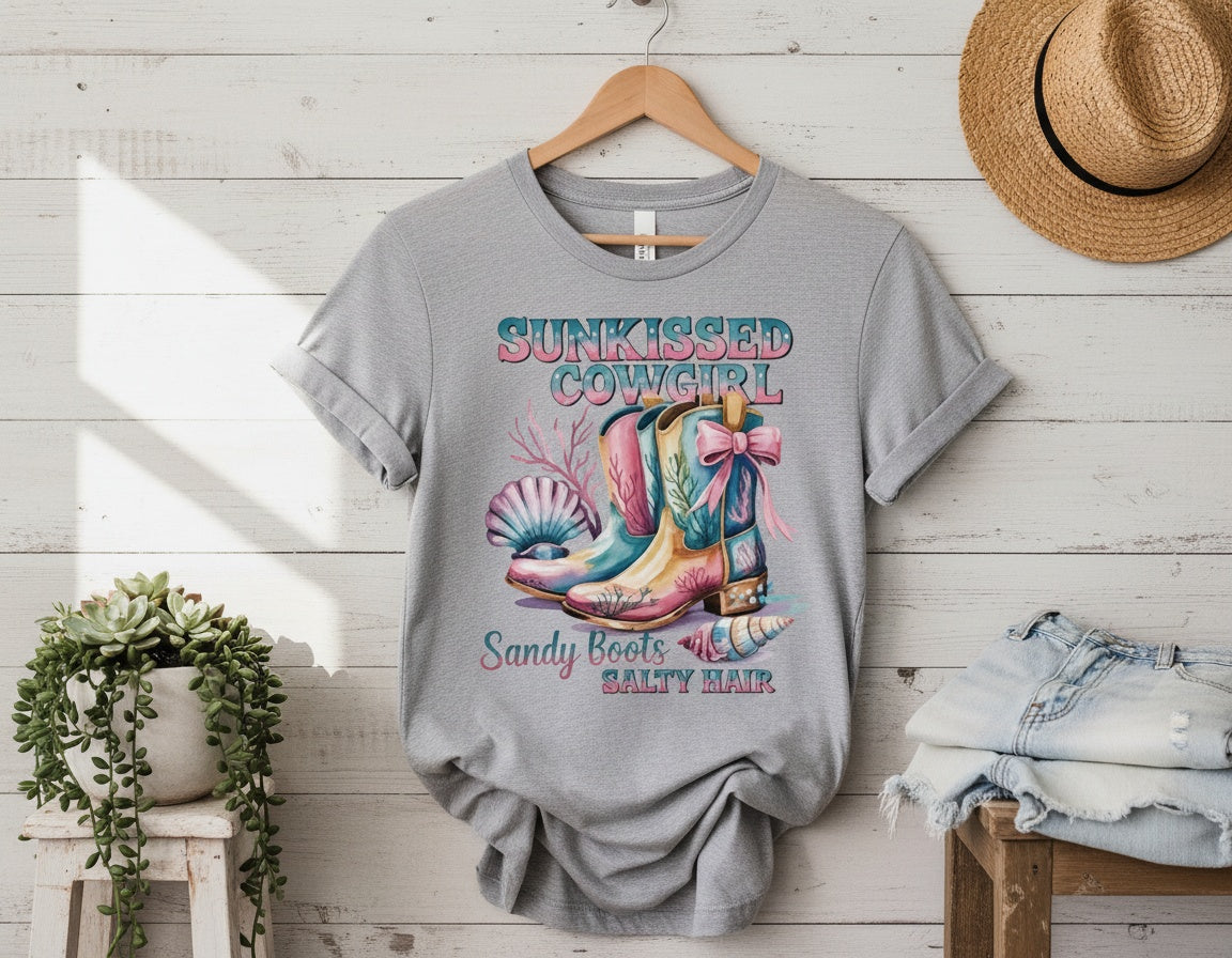 Sunkissed Cowgirl Sandy Boots & Salty Hair Graphic Tee