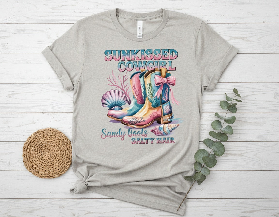 Sunkissed Cowgirl Sandy Boots & Salty Hair Graphic Tee