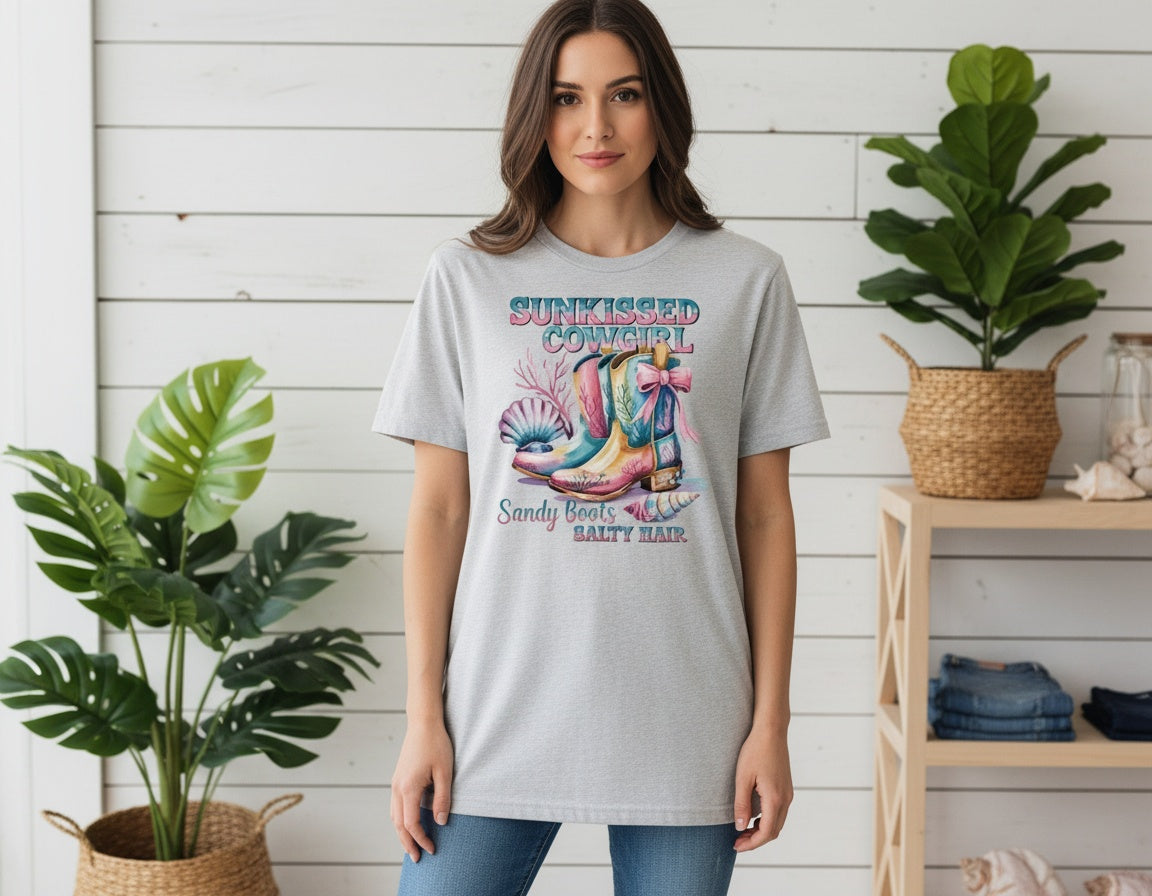 Sunkissed Cowgirl Sandy Boots & Salty Hair Graphic Tee