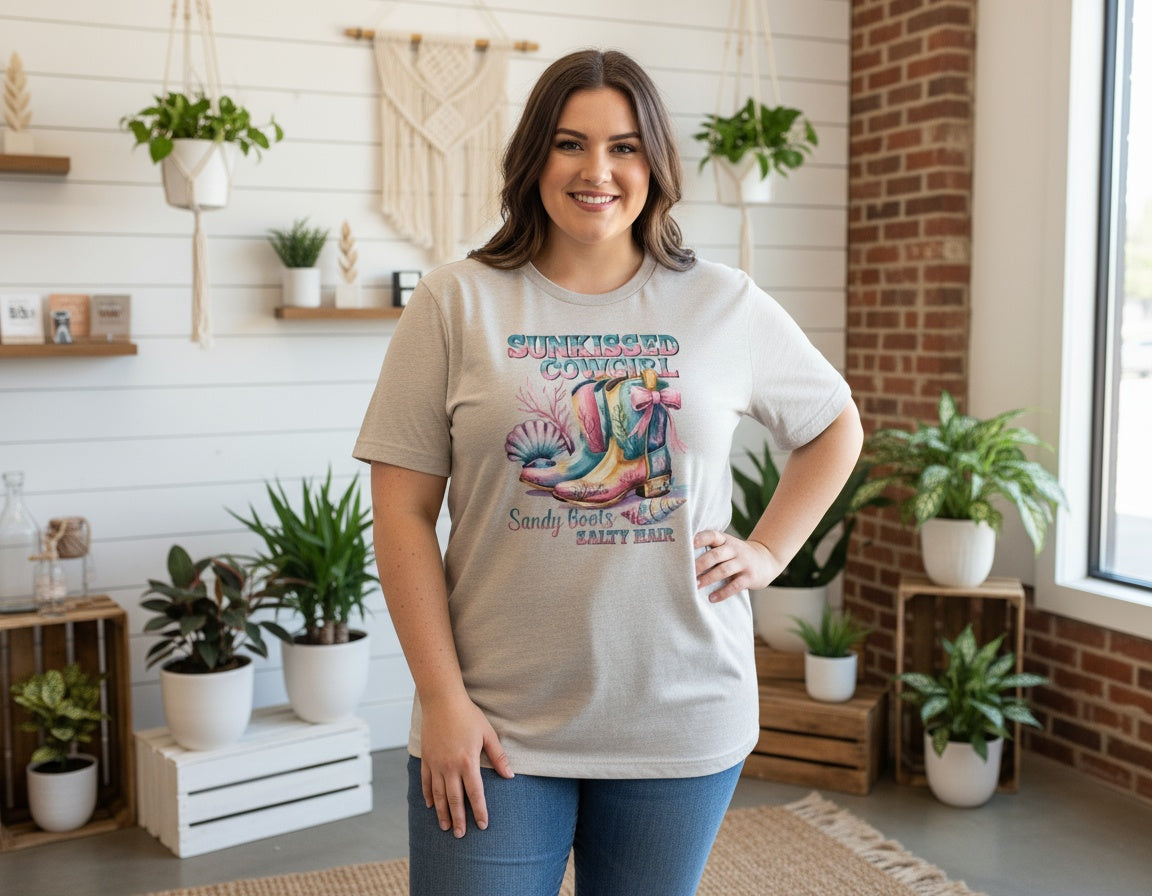 Sunkissed Cowgirl Sandy Boots & Salty Hair Graphic Tee