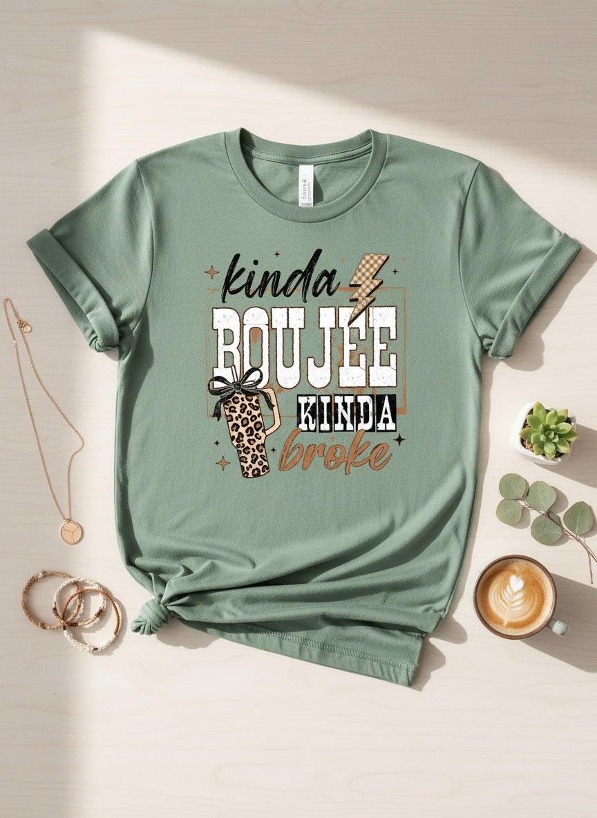 Kinda Boujee Kinda Broke T-Shirt - Funny Leopard Print Graphic Tee