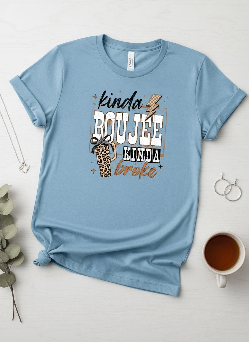 Kinda Boujee Kinda Broke T-Shirt - Funny Leopard Print Graphic Tee