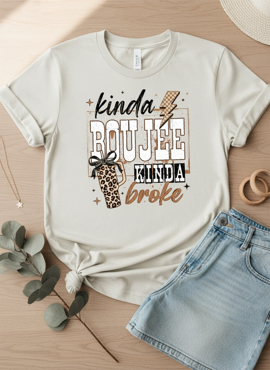 Kinda Boujee Kinda Broke T-Shirt - Funny Leopard Print Graphic Tee