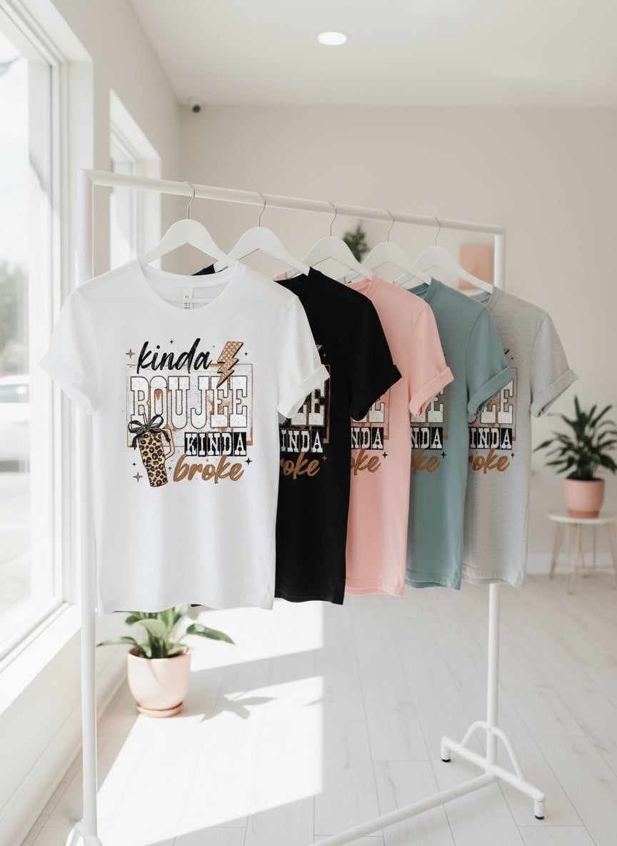 Kinda Boujee Kinda Broke T-Shirt - Funny Leopard Print Graphic Tee