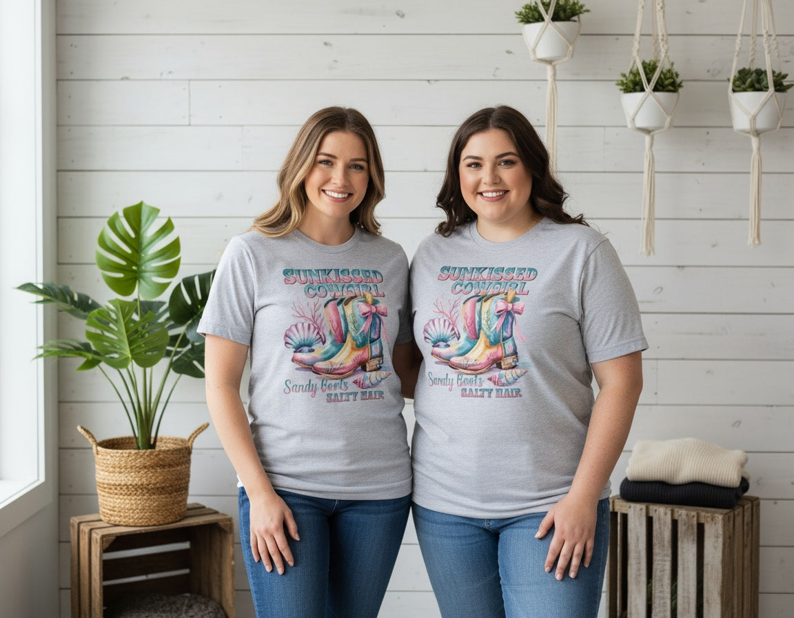 Sunkissed Cowgirl Sandy Boots & Salty Hair Graphic Tee
