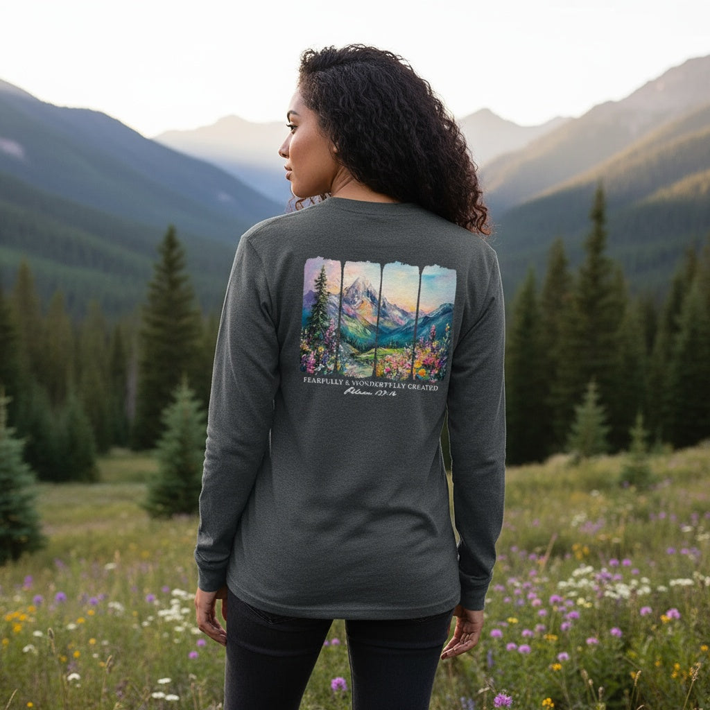 Mountain Serenity Long Sleeve Tee – Fearfully & Wonderfully Made