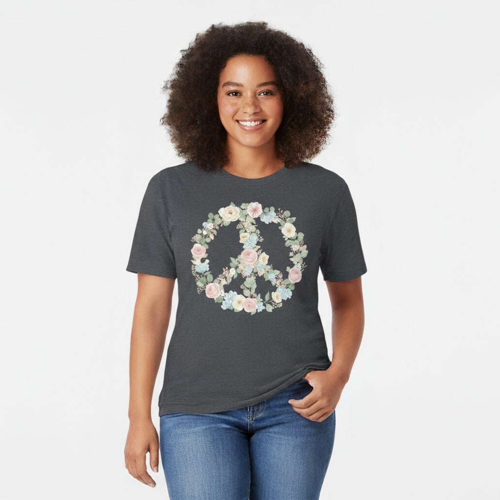 Floral Peace Sign T-Shirt – Soft Pastel Design on Premium Cotton Tee