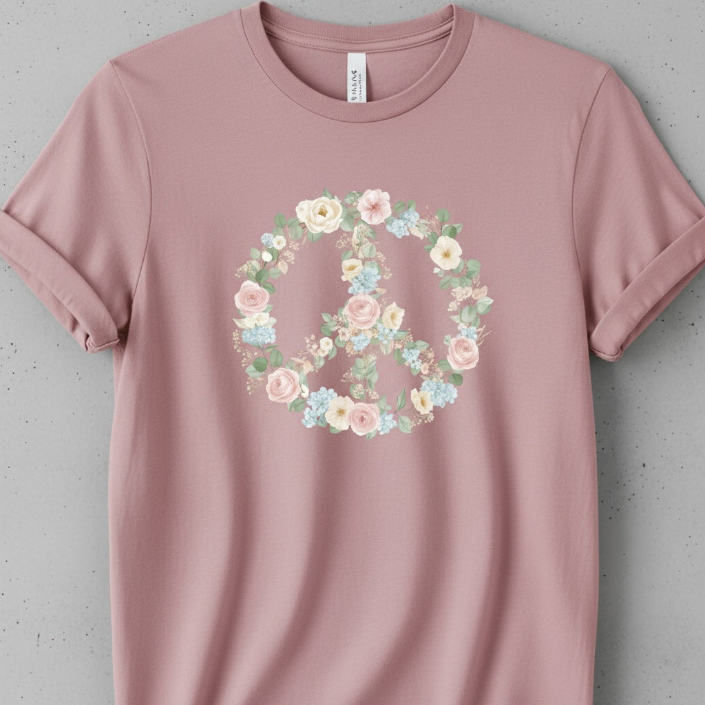 Floral Peace Sign T-Shirt – Soft Pastel Design on Premium Cotton Tee