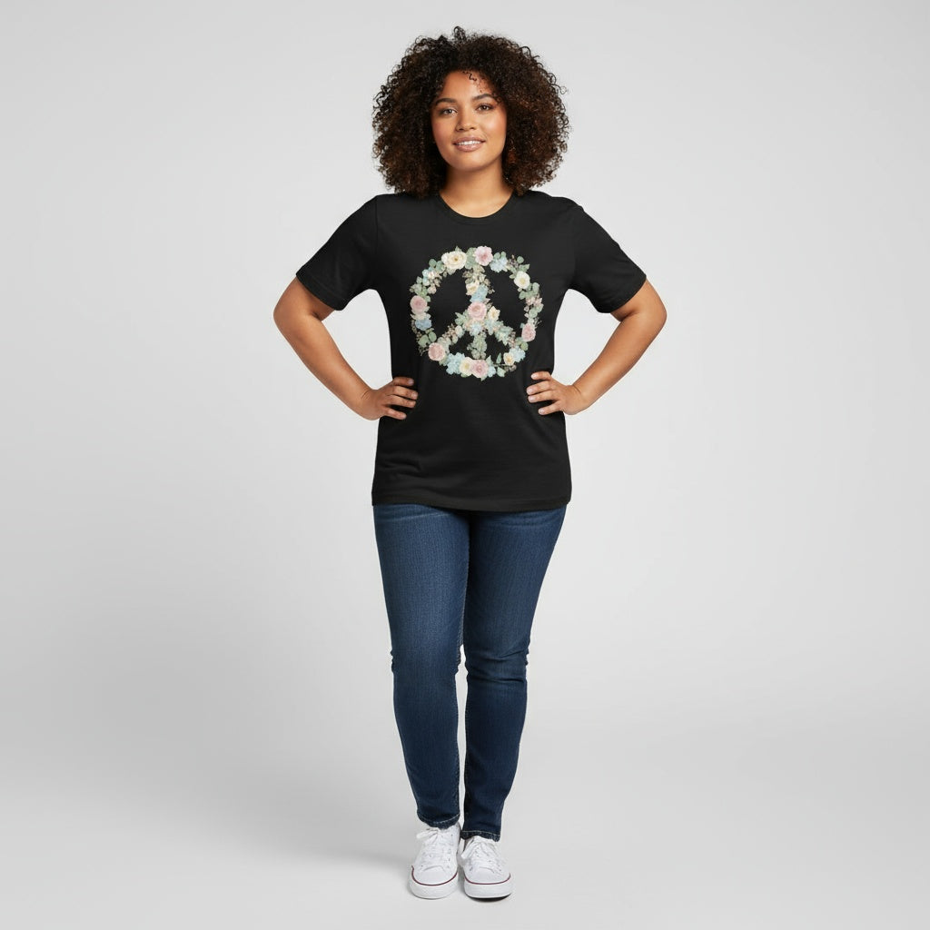 Floral Peace Sign T-Shirt – Soft Pastel Design on Premium Cotton Tee