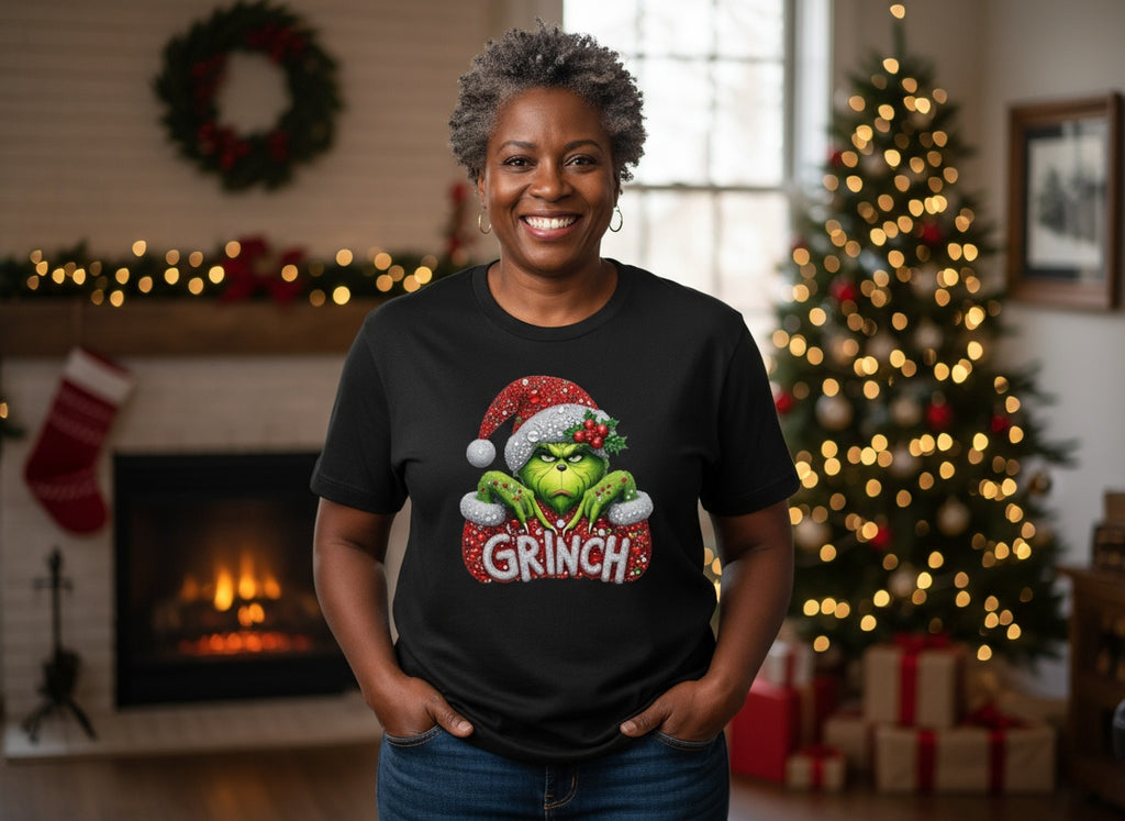 Festive Grinch Christmas T-Shirt – Holiday Sparkle Edition