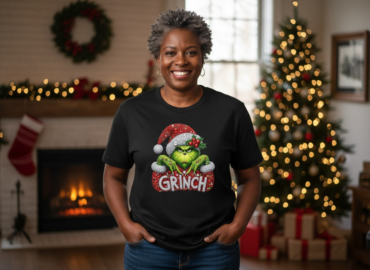 Festive Grinch Christmas T-Shirt – Holiday Sparkle Edition