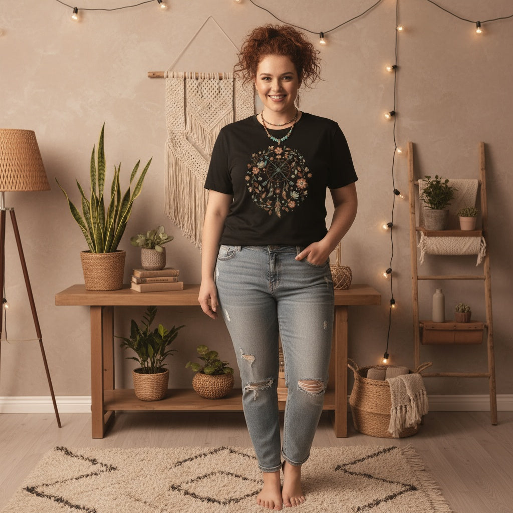 Boho Dreamcatcher Floral T-Shirt