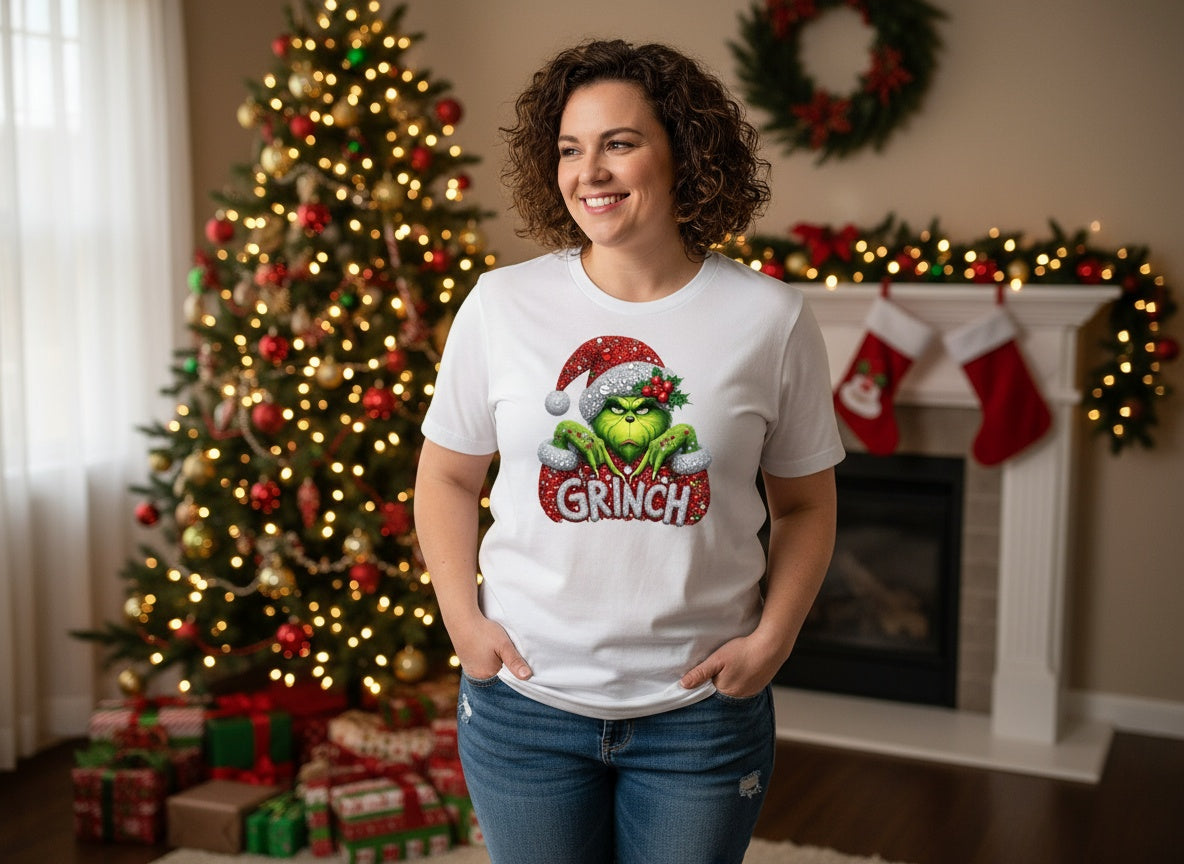 Festive Grinch Christmas T-Shirt – Holiday Sparkle Edition