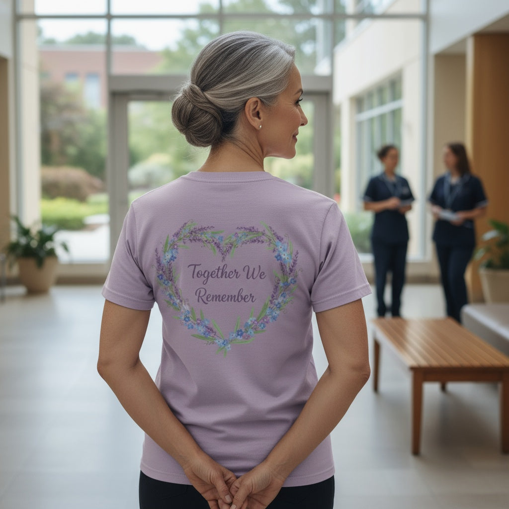 Lavender Awareness T-Shirt with Together We Remember Floral Heart Design