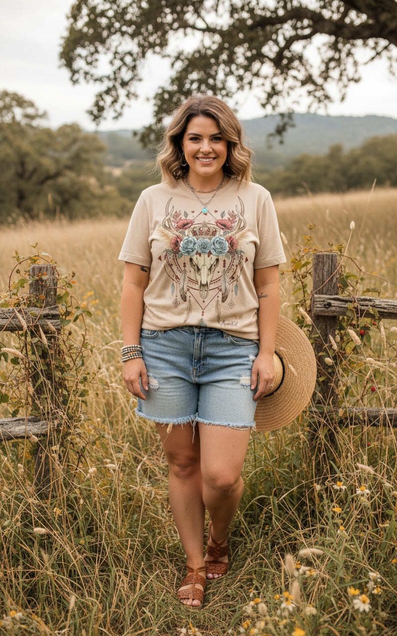 Exclusively by AnnaKat | Vintage Boho Deer Skull Graphic Tee (Copy)
