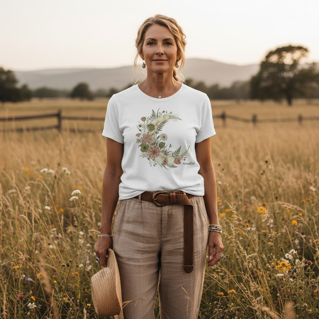 Exclusively by AnnaKat | White Floral Crescent Moon Graphic Tee