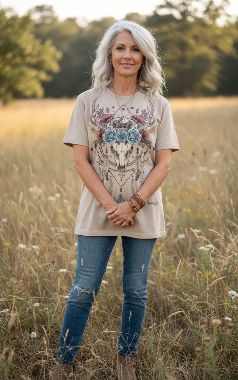 Exclusively by AnnaKat | Vintage Boho Deer Skull Graphic Tee (Copy)
