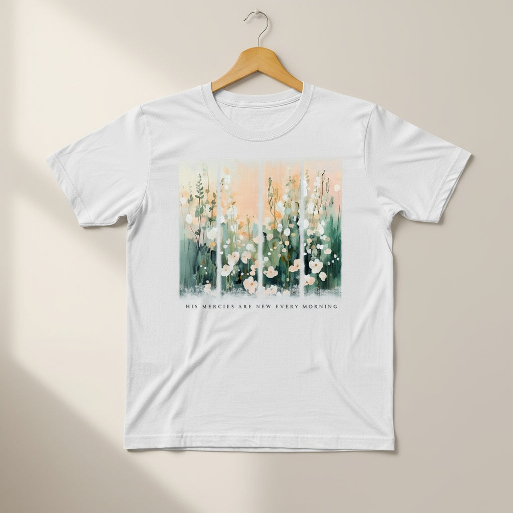 His Mercies Are New Every Morning T-Shirt – Inspirational Floral Christian Tee