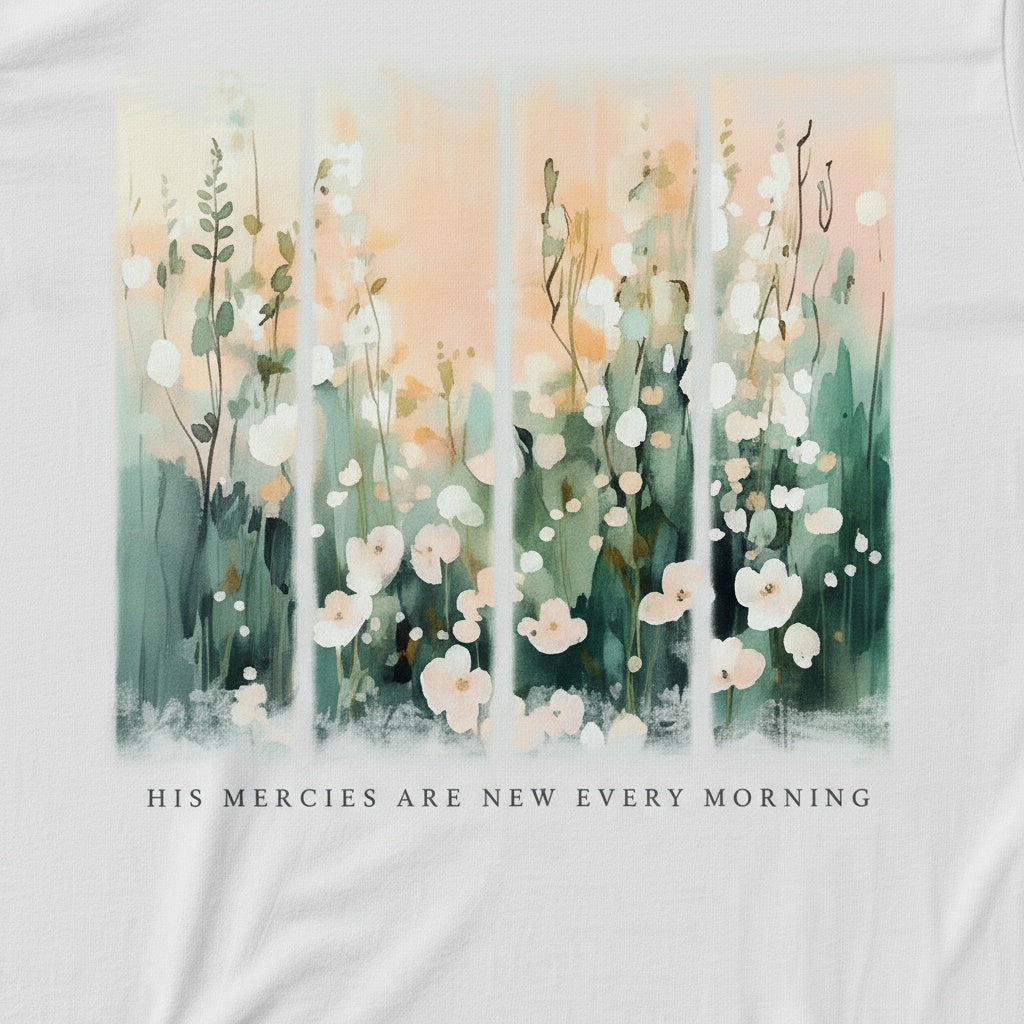 His Mercies Are New Every Morning T-Shirt – Inspirational Floral Christian Tee
