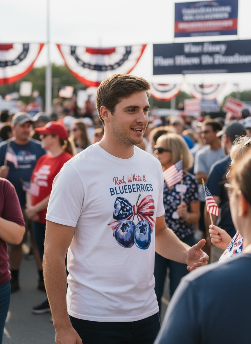 Red, White & Blueberries Patriotic T-Shirt In Memory of Charlie Kirk