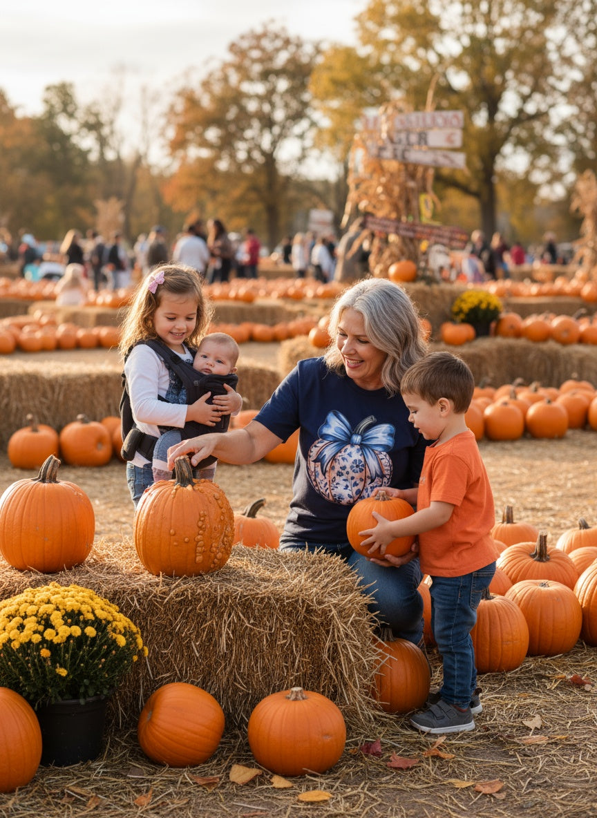 Blue Floral Pumpkin Plus Size Fall T-Shirt – Autumn Festival Graphic Tee