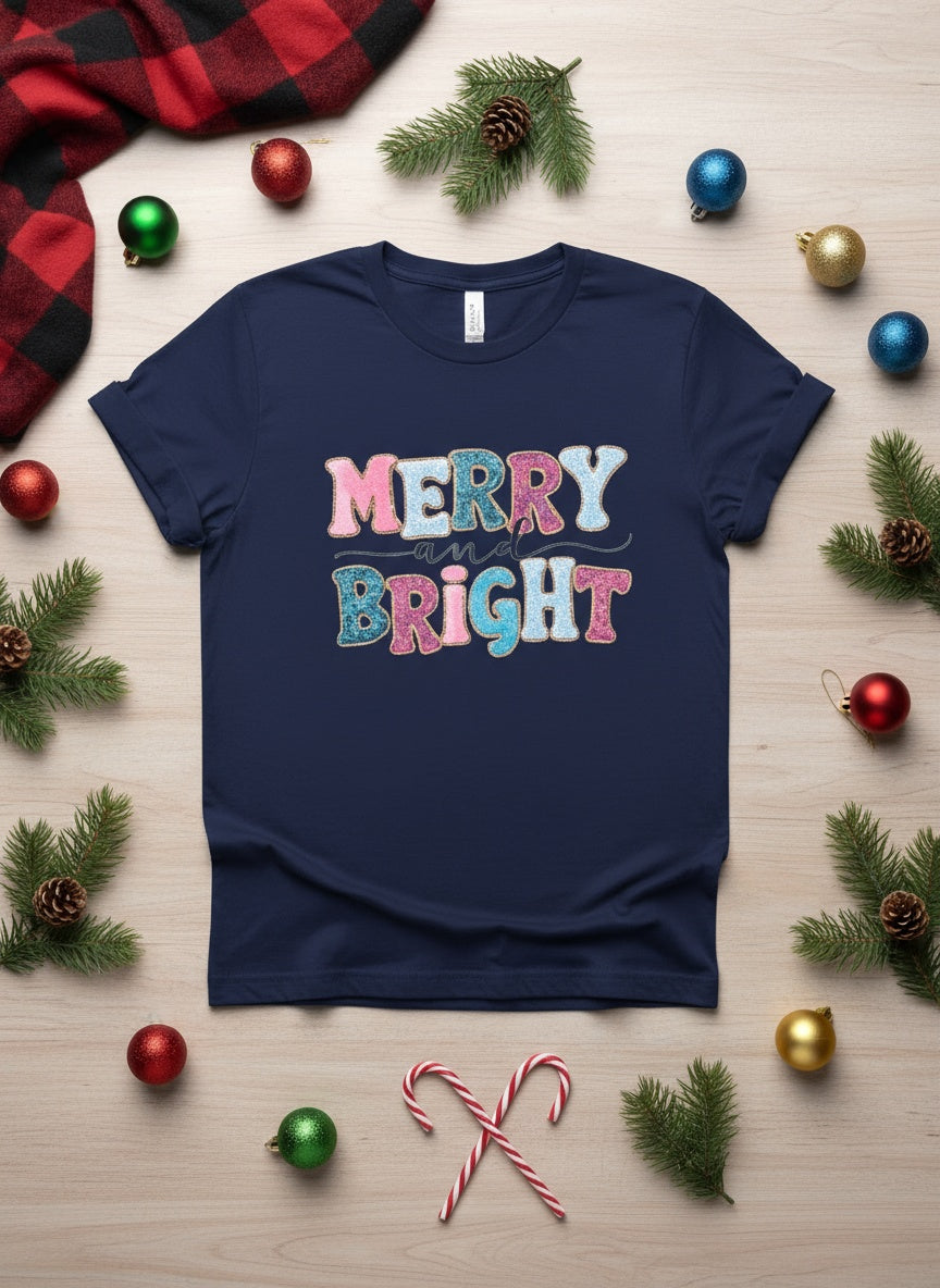 Merry and Bright Christmas T-Shirt – Colorful Holiday Graphic Tee