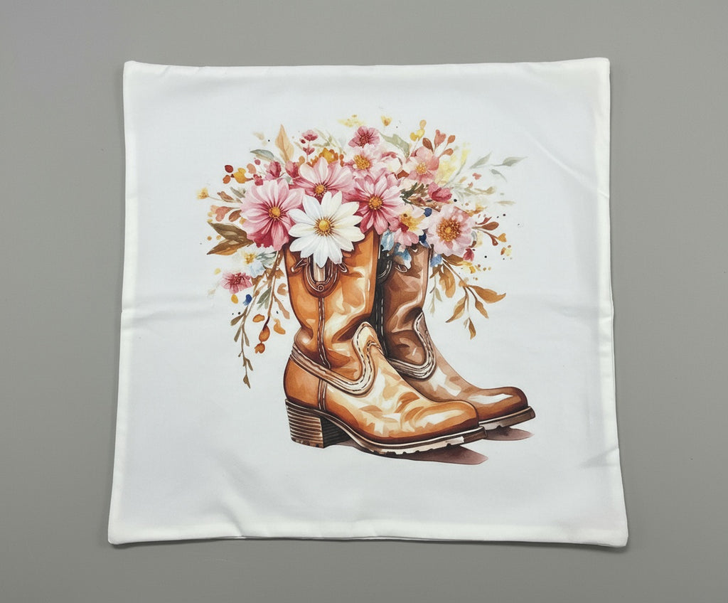 Rustic Western Boots Floral Throw Pillow – Farmhouse Country Decor